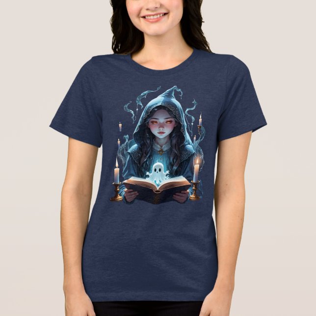 Camiseta Triblenda Velas flotantes, Fantasmas Y Joven Bruja Cortada (Anverso)
