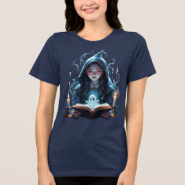 Camiseta Triblenda Velas Flotantes, Fantasmas Y Joven Bruja Recortada