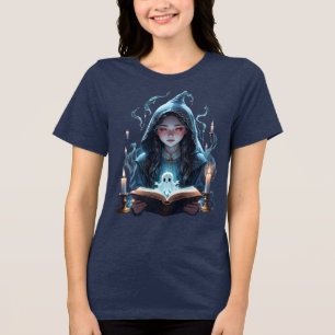 Camiseta Triblenda Velas Flotantes, Fantasmas Y Joven Bruja Recortada