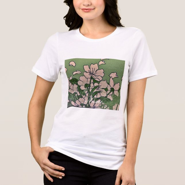 Camiseta Triblenda Verde de flores rosadas (Anverso)