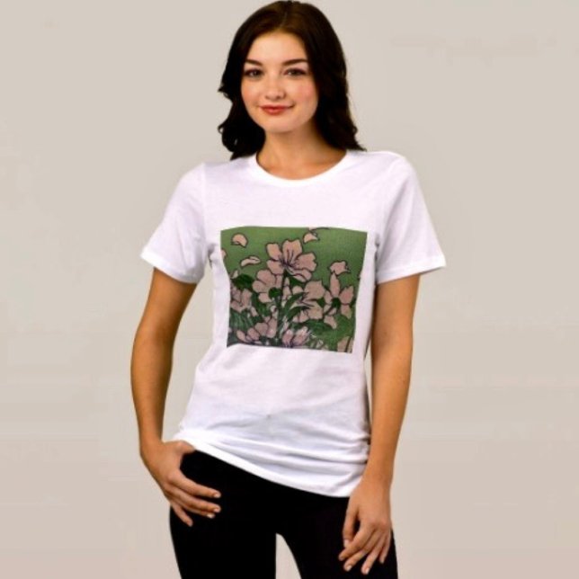 Camiseta Triblenda Verde de flores rosadas (Subido por el creador)