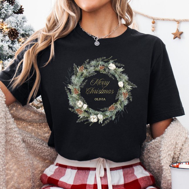 Camiseta Triblenda Verde de pino elegante negro | Navidad dorada (Subido por el creador)