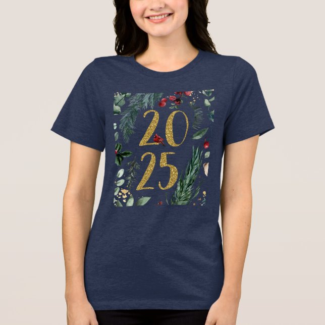 Camiseta Triblenda Verdor rústico 2025 Vacaciones de Año Nuevo Azul (Anverso)