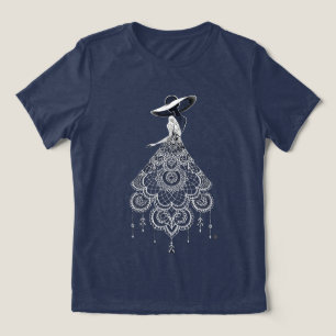 Camiseta Triblenda Vestido Mandala Boho Mujer Sombrero de Ala Ancha A