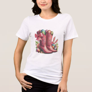 Camiseta Triblenda Vibes de Pascua Occidental - Boots de Cowboy rosa 