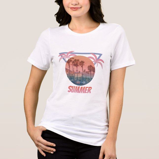 Camiseta Triblenda VIBOS DE VERANO - Camiseta Retro Sunset Palm Tree  (Anverso)