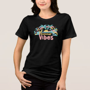 Camiseta Triblenda Vibraciones de Verano, Gráfico de Playa con Palma
