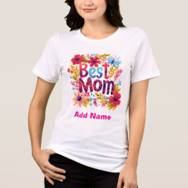 Camiseta Triblenda Vibrant Floral Best Mom Butterfly Botanical Modern
