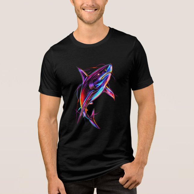 Camiseta Triblenda Vibrant Neon Shark Modern Digital Ocean (Anverso)
