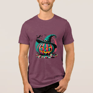 Camiseta Triblenda Vibrant Pop Art Witch Hat Pumpkin Halloween