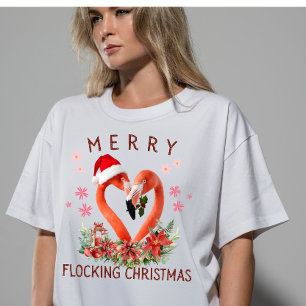 Camiseta Triblenda Vibrante Alegre Bandada de Flamencos de Navidad Ar