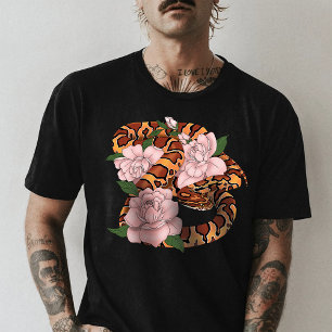 Camiseta Triblenda Vibrante serpiente de maíz Flores de peonía rosada
