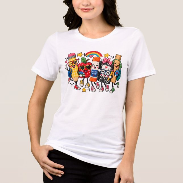 Camiseta Triblenda Vida de maestro falso patchwork, suministros escol (Anverso)