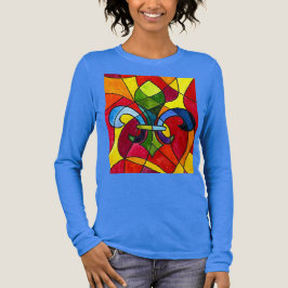 Camiseta Triblenda Vidriera azul elegante Fleur-de-Lis acuarela