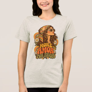 Camiseta Triblenda Vintage 70s Más Amor Por Favor Chica Hippie Groovy