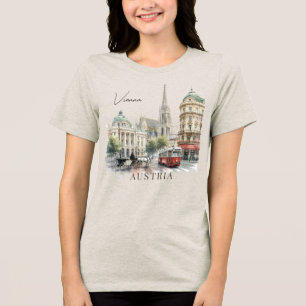 Camiseta Triblenda Vintage Watercolor Vienna Austria Tram & Cathedral