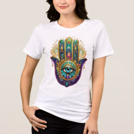 Camiseta Triblenda Violet Green Gold Petals Hamsa Turquoise Third Eye