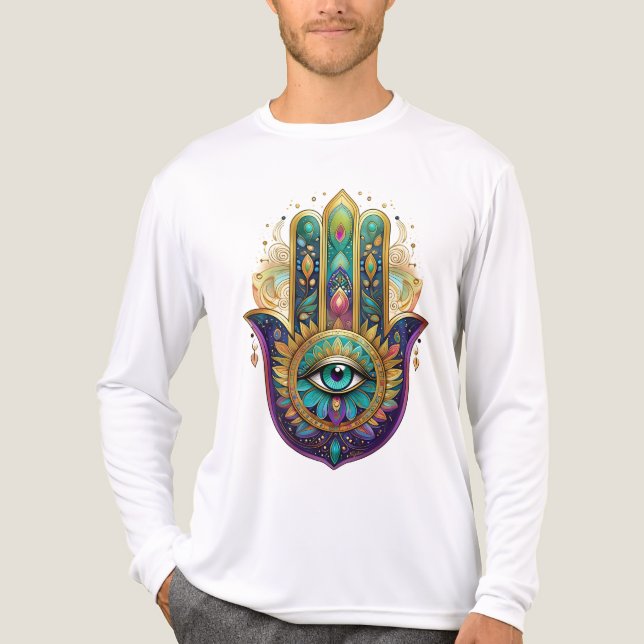 Camiseta Triblenda Violet Verde Oro Pétalos Hamsa Turquesa Tercer Ojo (Anverso )