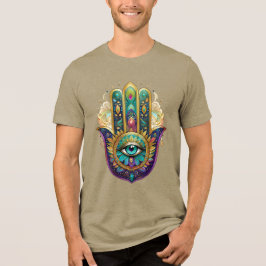 Camiseta Triblenda Violet Verde Oro Pétalos Hamsa Turquesa Tercer Ojo