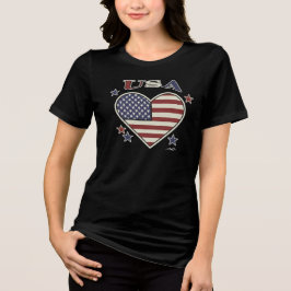 Camiseta Triblenda Virginia Wright Heart Flag USA T-Shirt Tri-Blend S
