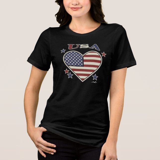 Camiseta Triblenda Virginia Wright Heart Flag USA T-Shirt Tri-Blend S (Anverso)