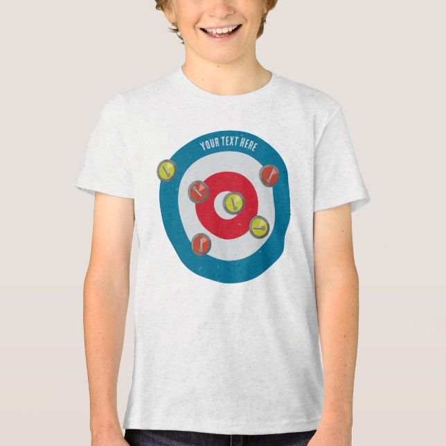 Camiseta Triblenda vista superior de la casa curling y piedras curvad (Anverso)