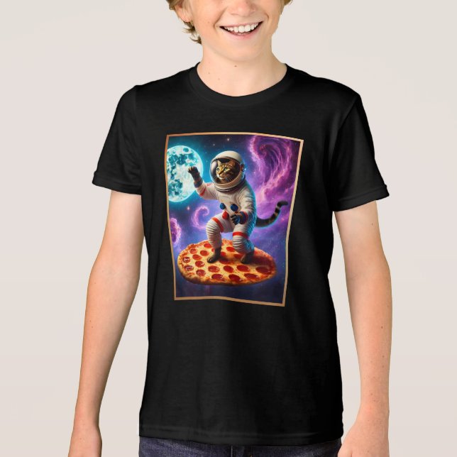 Camiseta Triblenda Volando un gato gracioso del astronauta de la pizz (Anverso)