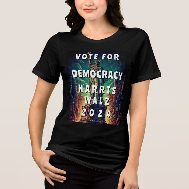 Camiseta Triblenda Votar por la democracia Harris Walz (Anverso)