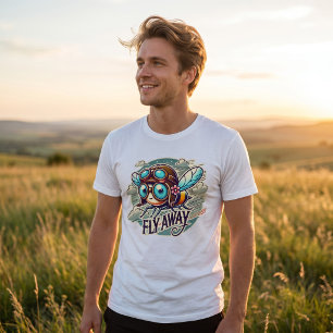 Camiseta Triblenda Vuela Lejos Arte de Abeja Aviadora Cute Steampun