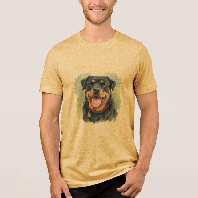 Camiseta Triblenda Watercolor Pet Rottweiler Portrait (Anverso)