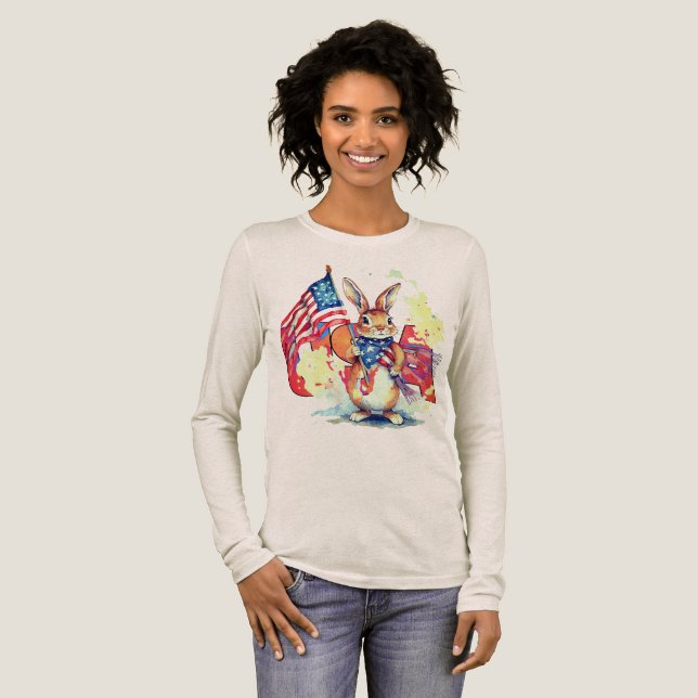 Camiseta Triblenda Watercolor Rabbit with America (Anverso Completo)