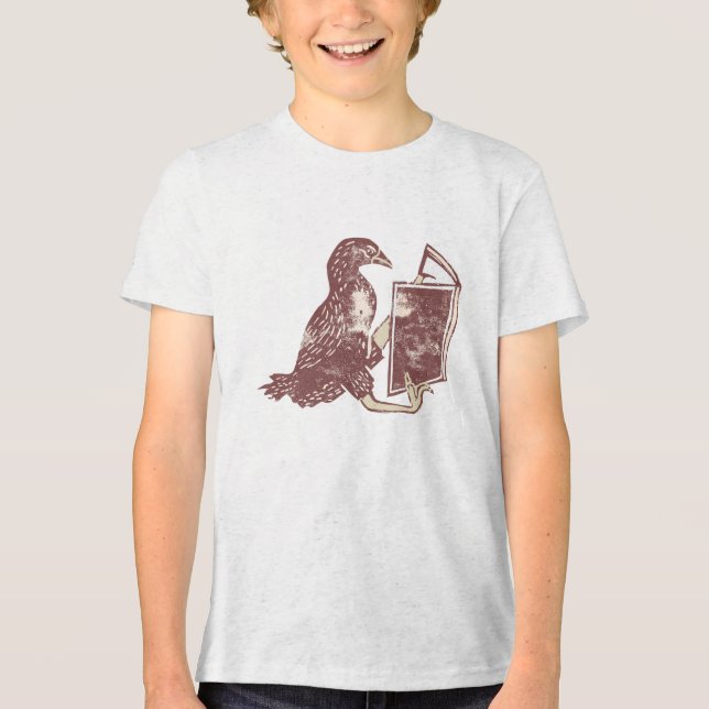Camiseta Triblenda Weka Bird leyendo un libro (Anverso)