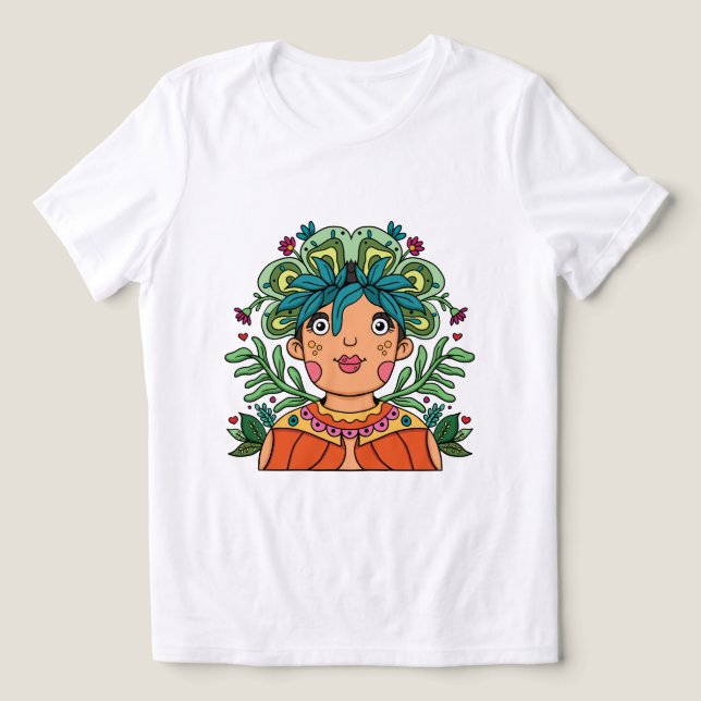 Camiseta Triblenda Whimsical Art Girl with Floral Crown (Diseño delantero )