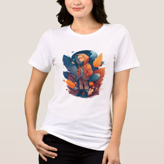 Camiseta Triblenda Whimsical Autumn Boy in Forest Fantasy Graphic