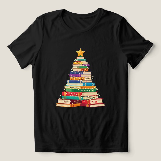Camiseta Triblenda Whimsical Book Stack Christmas Tree Holiday (Diseño delantero )