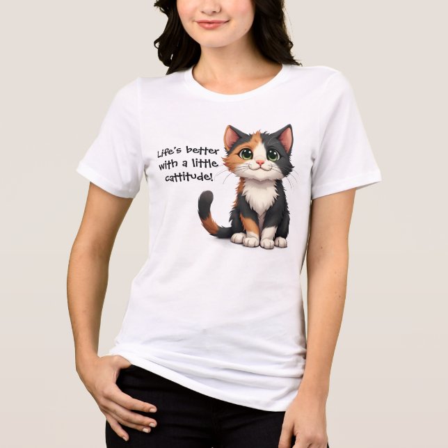 Camiseta Triblenda Whimsical Calico Kitten con Cattitude (Anverso)