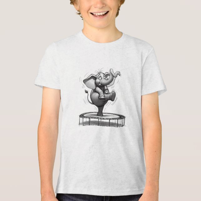 Camiseta Triblenda Whimsical Elephant on Trampoline – Cute Playfull (Anverso)