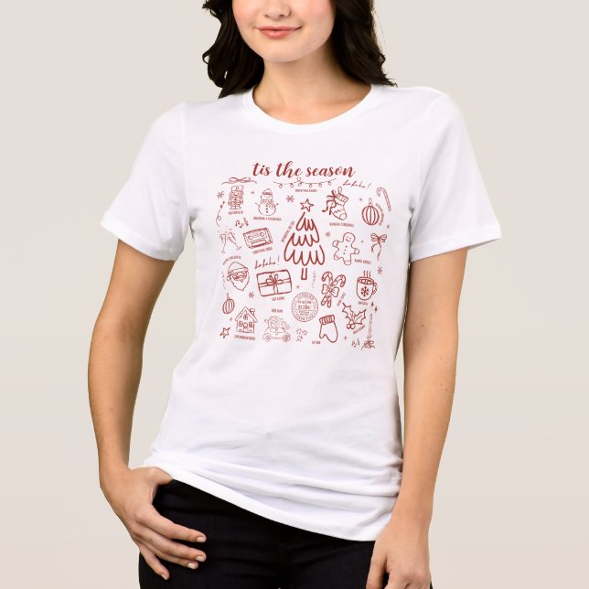 Camiseta Triblenda Whimsical Hand Drawn Doodle Red (Anverso)