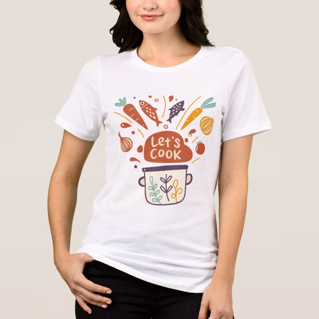 Camiseta Triblenda Whimsical Kitchen Scene with "Let's Cook" Text - (Anverso)
