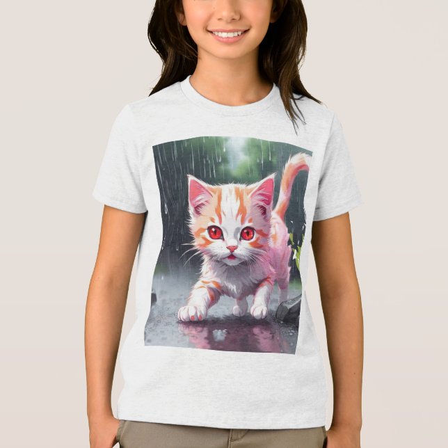 Camiseta Triblenda Whimsical Kitten Rain Run Premium Unisex Youth Tee (Anverso)