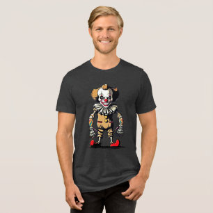Camiseta Triblenda Whimsy retro: payaso esquelético de tres mezclas