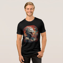 Camiseta Triblenda White Cosmic Dragon in Fiery Storm