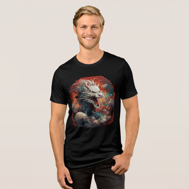 Camiseta Triblenda White Cosmic Dragon in Fiery Storm (Anverso Completo)