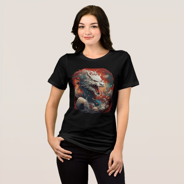 Camiseta Triblenda White Cosmic Dragon in Fiery Storm (Anverso Completo)