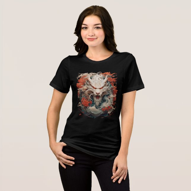 Camiseta Triblenda White Dragon Spirit with Crimson Peonies (Anverso Completo)