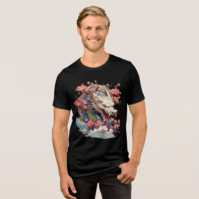 Camiseta Triblenda White Dragon with Blossoms Fantasy Art (Anverso Completo)