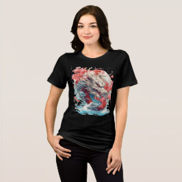 Camiseta Triblenda White Dragon with Waves and Sakura