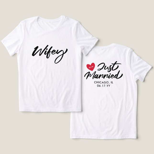Camiseta Triblenda Wifey acaba de casarse con Boda de Iniciales del C (Diseño Anverso y Reverso)