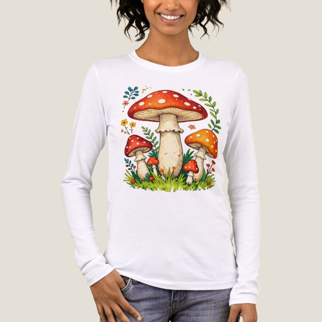 Camiseta Triblenda Wild mushrooms and flowers in grass forest nature (Anverso)