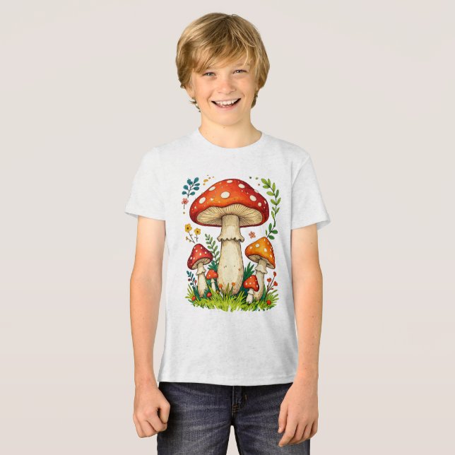 Camiseta Triblenda Wild mushrooms and flowers in grass forest nature (Anverso Completo)